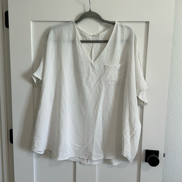 JODIFL Tops - Jodifl Women's M Flutter Sleeve Pocket Tee Shirt White Crepe Texture Oversized